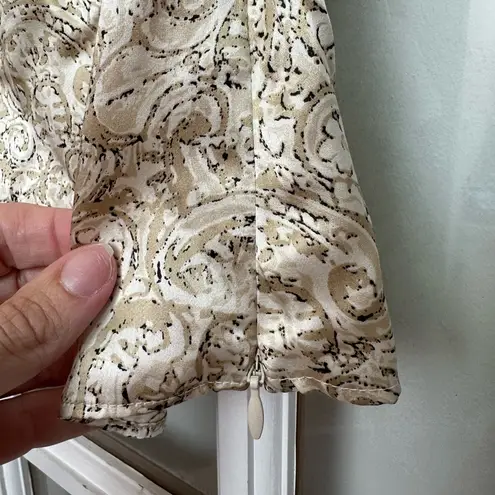 Josie Natori 100% Silk Cream & Gold Puff Sleeve Scalloped Neck Blouse Size XS