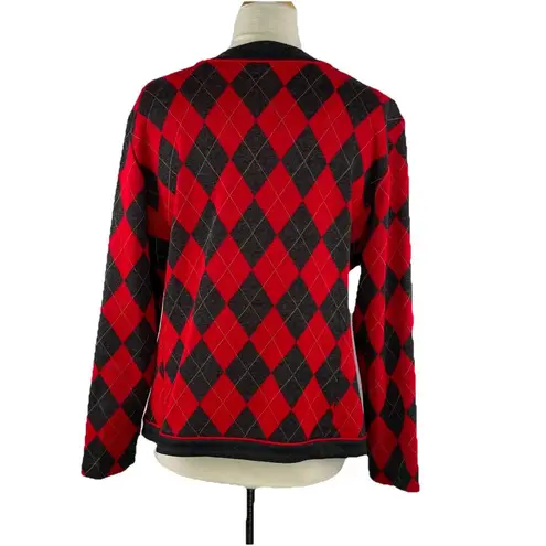 Vintage Stuart Alan Sz 14 Knit Sweater Argyle Knit USA Made Double Breasted Red