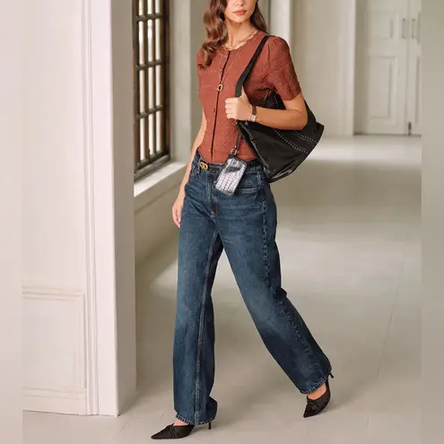 Rihoas Red Puffed Sleeve Knit Cardigan