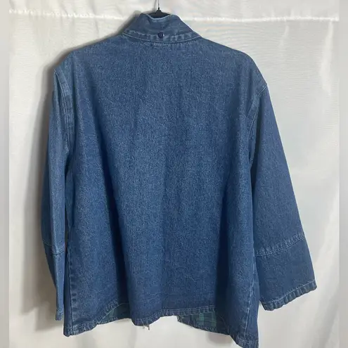 NorthStyle Denim Jacket Plaid Lined Blue Zip Front Women’s 1X Pockets