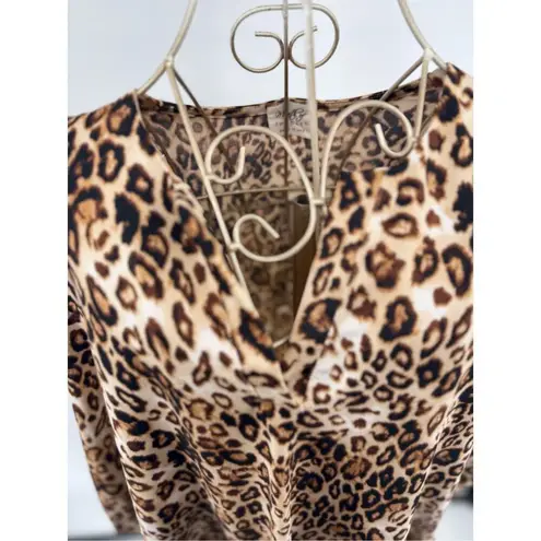 Month Of Sundays Cheetah Print Roll Tab 3/4 Sleeve Shirt Womens Size 1X