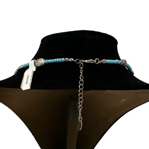 MARILYN SCHIFF BEADED BEACHY BLUE SILVERTONE CHOKER NECKLACE