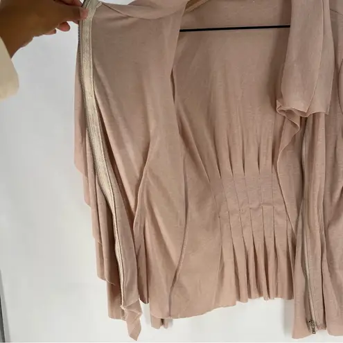Elegant Lightweight Cotton Blend Ballet Pink Ruffle Zip Front Cardigan Size M Size M