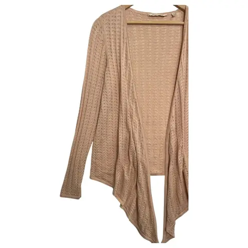 Soft Surroundings Cardigan Sweater Womens Small Tan Open Front Pointelle Knit
