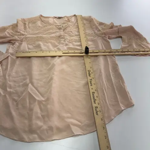 Rebecca Taylor  Blouse Womens Size 6 Pink Peach Silk Lace‎ Bell Sleeve Top
