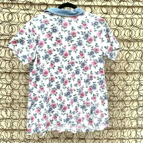 Vintage 90s floral denim collared T
