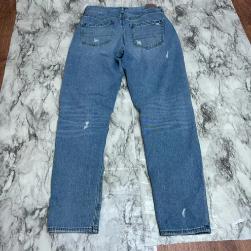 American Eagle  Mom Jeans Blue Denim Distressed Ripped knees size 4 high rise