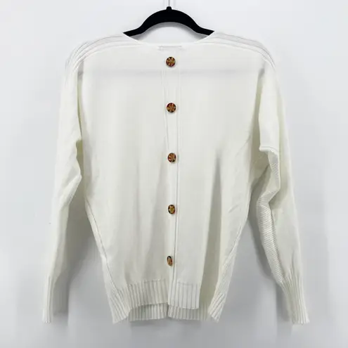 Vila Milano Women's Cream Ribbed Knit Button Back Long Sleeve Sweater Small