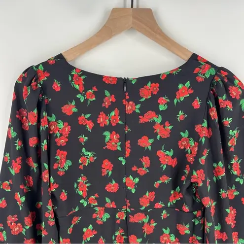 Fourteenth Place Romantic Floral Sweatheart Puff Long Sleeve Tie Front Dress