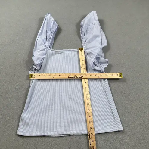 A New Day  Tank Top Light Blue Large Ribbed Square Neck Ruffle Sleeve Stretch