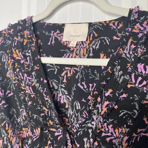 Cinq à Sept Cinq a Sept Snapdragon Keira Silk Floral V-Neck Blouse Short Sleeve Small Top