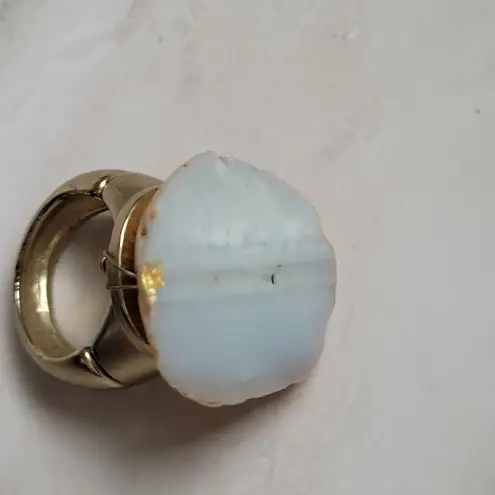 Vintage Agate Gold Tone Copper Adjustable Ring 6