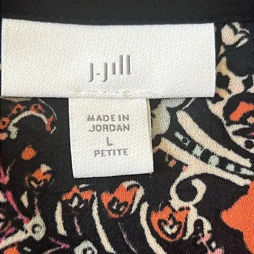 J. Jill Top Navy Blue Orange Paisley Floral Flare Sleeve V Neck Top Size Large