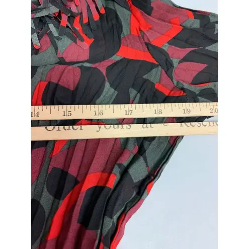 Vintage Crinkle Y2K 90s 2000s Blouse Top Small Red Black Abstract Fringe Fairy