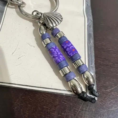 Keychain or Bag Charm w beads and seashell charm Clip On Silver