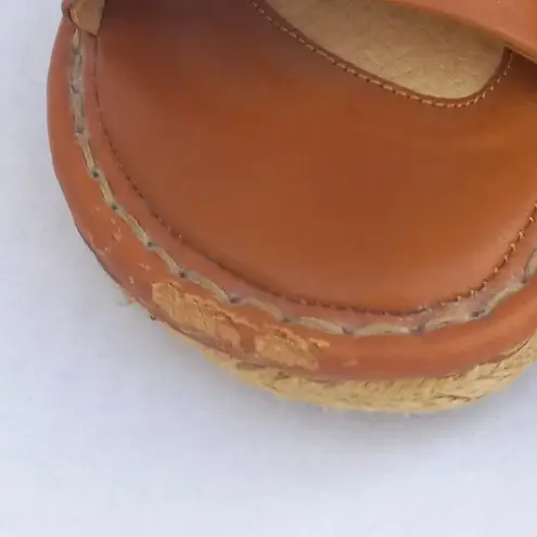 Born Drilles Leather Wedge Sandals-Size 8-Flower-Jute Covered Heel-Boho-Open Toe