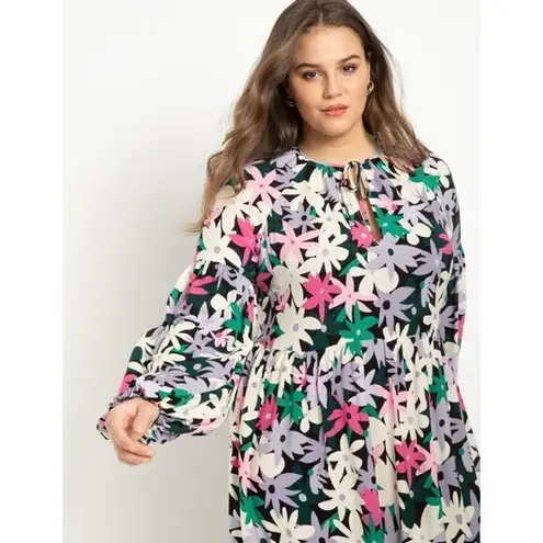 Eloquii NEW floral print long puff sleeve dress, 14
