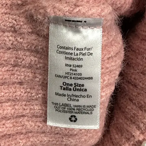 Holiday Time Knit Hat Gloves Set Womens OS Pink Pearl Fur Pom Pom Coquette