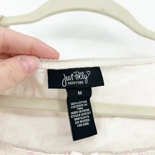 Just Polly Womens Coquette Square Neck Bow Print Baby Tee Crop Top Size M Pink Size M