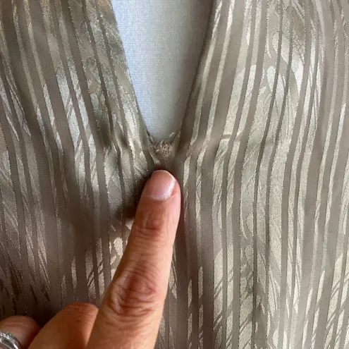 Vintage Gold Metallic Blouse Long Sleeve Cowl Neck Top Party Sparkly Size M