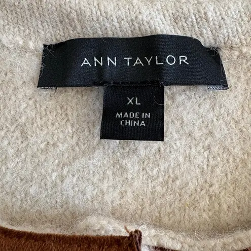Ann Taylor  faux suede trim sweater jacket beige size XL