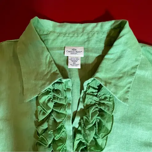 Carroll Reed Linen Ruffle Blouse Women’s 2X Green Sleeveless Button Front Top