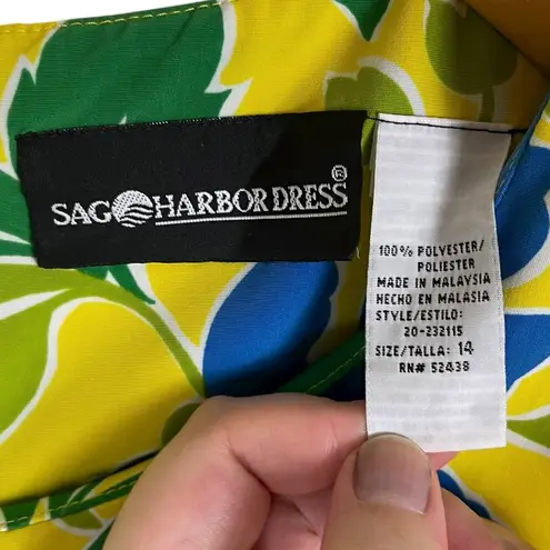 Sag Harbor Vintage Women’s 14 Yellow Blue Floral Print Shift Dress Spring Summer