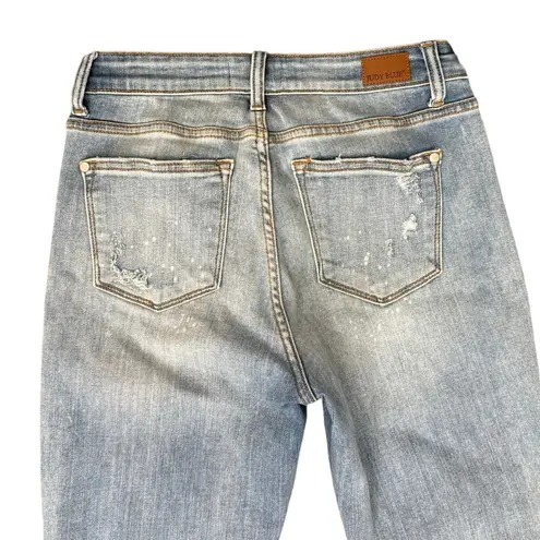 Judy Blue Distressed Raw Hem Blue Light Wash Boyfriend Jeans size 5 / 27
