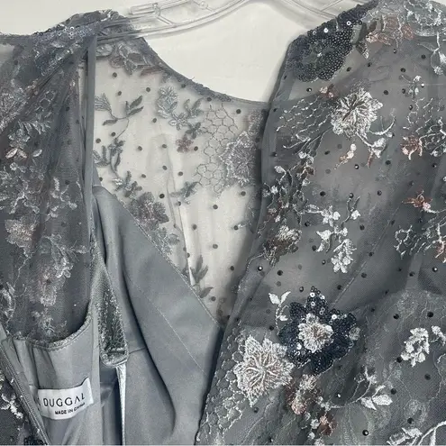 Mac Duggal 67936 Size 12 Bishop Sleeve Embroidered Mermaid Platinum Dress