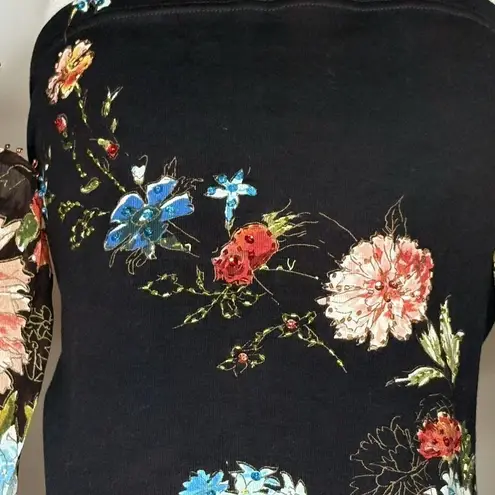 Forbidden Black Floral Mesh Sleeve Top Women Small Boho Y2K Cottagecore