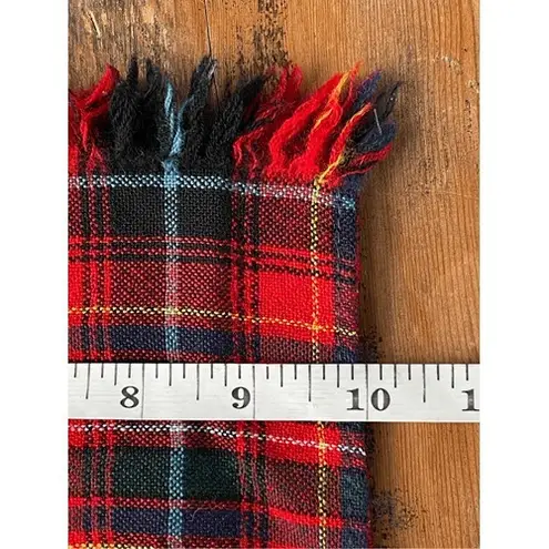 Vintage Scotland Pure Wool Tartan Plaid Scarf Red Fringe 58" x 10" Winter Wrap