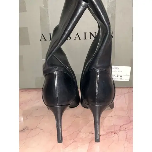 ALLSAINTS Orlana Pointed Toe High Heel Slouch Boots in Black 6 with Box Womens
