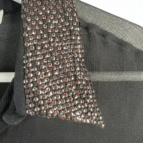 Chloé Chloe Size S 4 Blouse Black Semi Sheer Button Up Metallic Copper Sequin Collar