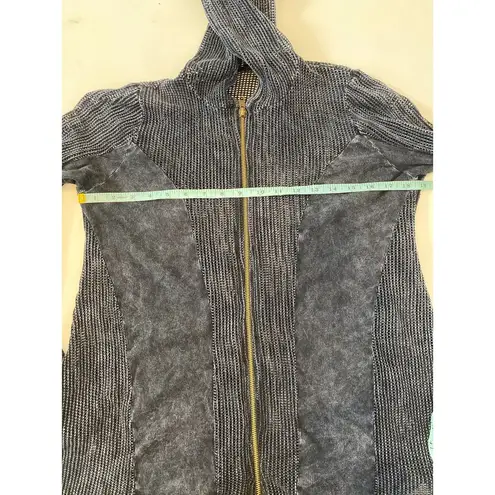 T Party Fish Net Ribbed Panel Hoodie Mineral Navy Sz Lg Zipper Shark Bite Hem Blue