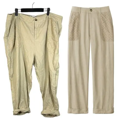 Coldwater Creek Marisa Linen Crop Lace Embellished Pants Women's Size 18