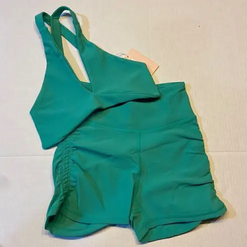 WILO the Label Knot Front Sports Bra/Ruched BikerShorts XSMALL Green Activewear Size XS