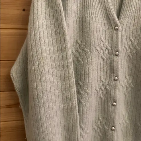VNTG Kerri & Kelsey Small Green Coquette Cable Knit Ribbed Button Front Cardigan