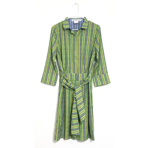 Gretchen Scott Breezy Blouson Sunshine Plaid Green Dress Size Small