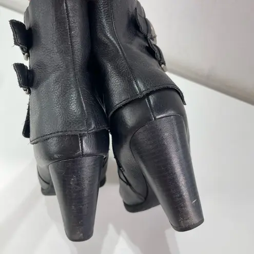 BOC Born Ankle Bootie 10 Black Leather Side Zip Double Buckle Western Goth Biker