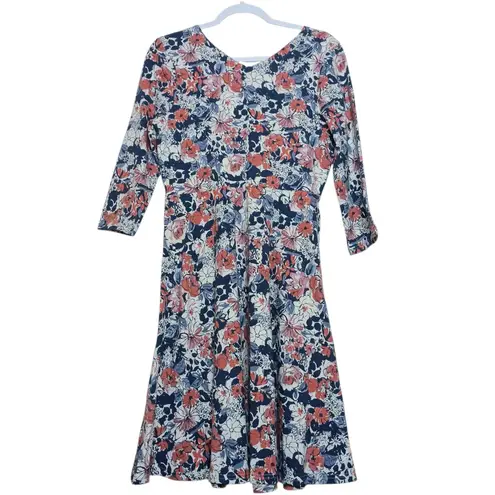 Pact Brush Floral Currant Fit & Flare Midi Party Dress Medium