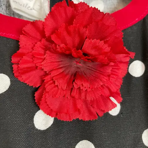 Handmade Retro Dress Polka Dot Circle Skirt Sock-Hop Pin-Up Black White Flower