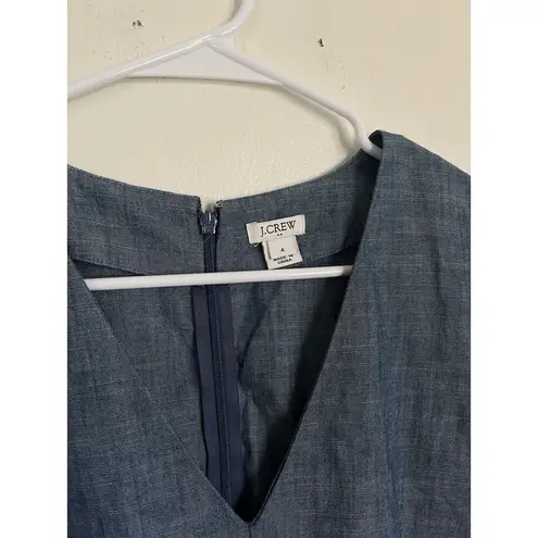 J. Crew Blue Chambray V Neck Ruffle Tie Sleeve Fit Flare Dress 4 Cap Sleeve