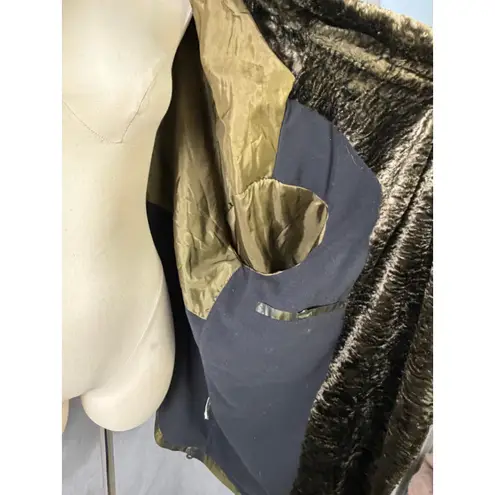 Wille Germany Metallic Olive Cocoon Coat Faux Fur Collar Oversized 16 XL Green