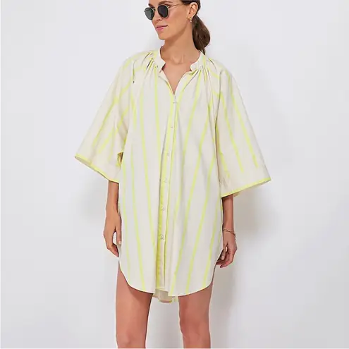 Tuckernuck Pomander Place Pia Striped Cotton Dress Swim Cover Up Yellow Tan XL