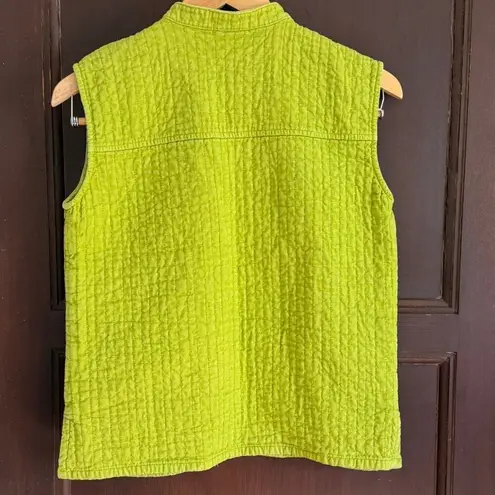 RUSS BERENS | Pea Green Quilted Linen Blend Zip Up Vest Boho Kantha Extra Small Gray Size XS