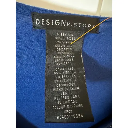 Design History Plus XXL Blue Long Sleeve Tee with Rhinestones