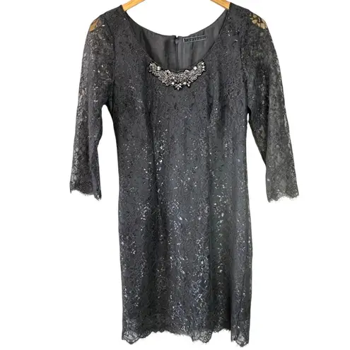 Velvet by Graham & Spencer Gray Lace Beaded Embellished Dress Size Small