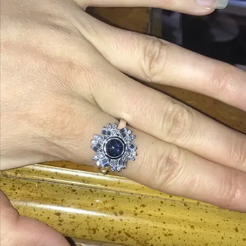Natural Star Sapphire Moissanite Sterling Silver Ring