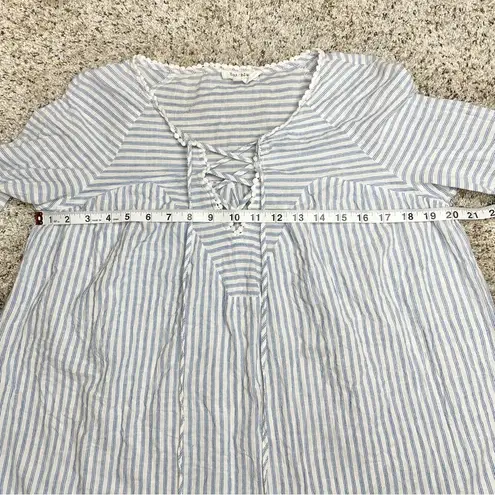 Soiéblu Soieblu Blue White Stripe Lace Up Tassel Eyelet Sleeve Top Blouse Small