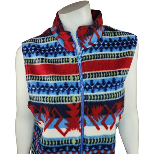 Denim & Co Womens Medium Aztec Print Full-Zip Fleece Collared Vest Polyester